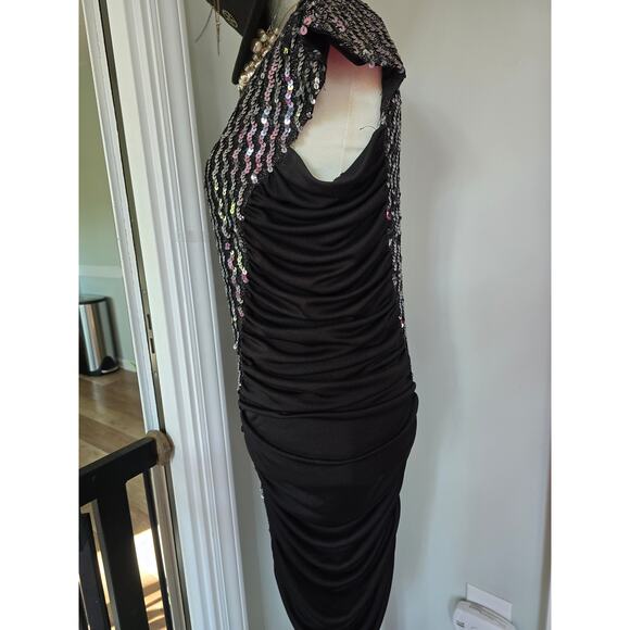 Vintage Climax Dress David Howard Sequin Bodycon ruched side flutter sleeves - Picture 4 of 9
